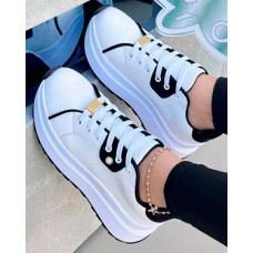 Lace-up Contrast Paneled Platform Casual Sneakers - white