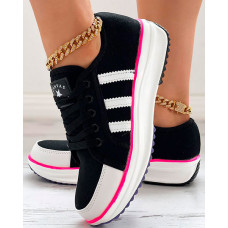 Lace-up Eyelet Colorblock Sneakers - black