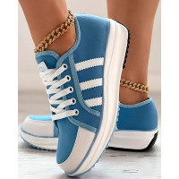 Lace-up Eyelet Colorblock Sneakers - blue