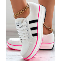 Lace-up Eyelet Colorblock Sneakers - white