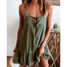 Lace-Up Front Cami Dress - Army green