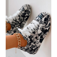 Lace-up Front Painting Print Platform Sneakers - gray