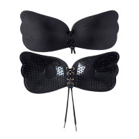 Lace-up Front Push Up Strapless Breast Petals Invisible Cover Bra Pads - black