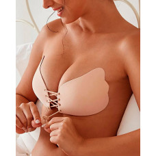 Lace-up Front Push Up Strapless Breast Petals Invisible Cover Bra Pads - nude