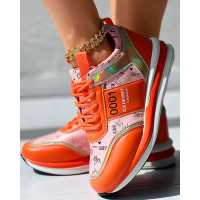 Lace-up Letter Graphic Pattern Muffin Sneakers - orange