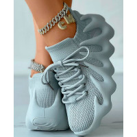 Lace Up Plain Platform Sneakers - gray