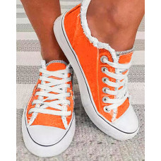 Lace-up Raw Hem Canvas Sneakers - orange