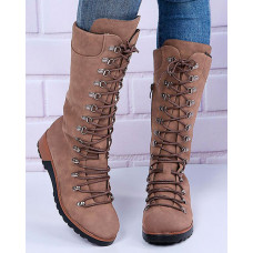 Lace-up Side Zip Combat Boots - coffee