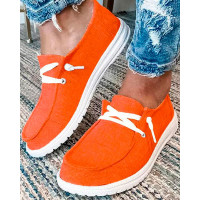 Lace-up Slip-on Canvas Sneakers - orange