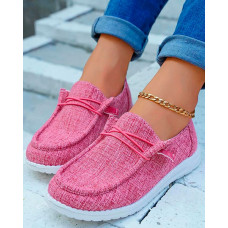 Lace-up Square Toe Casual Loafers - pink