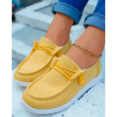 Lace-up Square Toe Casual Loafers - yellow