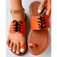 Lace-up Toe Ring Summer Beach Flip Flops - orange