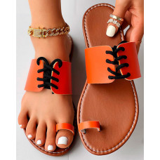 Lace-up Toe Ring Summer Beach Flip Flops - orange