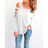 Ladder Cut Out Sleeve Casual Blouse - red,pink,gray,blue,white,black