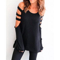 Ladder Cut Out Sleeve Casual Blouse - red,pink,gray,white,blue,black