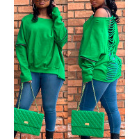 Ladder Cutout Long Sleeve Top - green