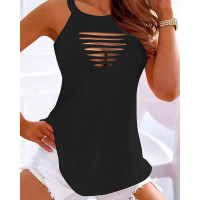 Ladder Cutout V-Neck Tank Top - black