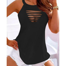 Ladder Cutout V-Neck Tank Top - black