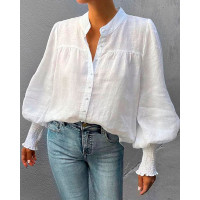 Lantern Sleeve Button Front Blouse - white