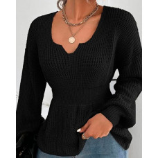 Lantern Sleeve Chunky Knit Sweater - black