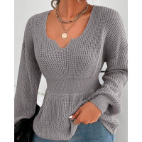 Lantern Sleeve Chunky Knit Sweater - gray