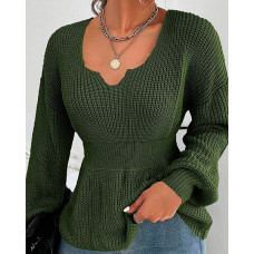 Lantern Sleeve Chunky Knit Sweater - green