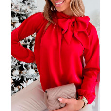 Lantern Sleeve Tied Detail Casual Top - red