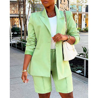 Lapel Neck Single Breasted Blazer - green