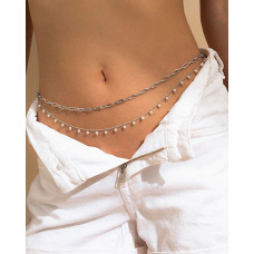 Layered Beaded Square Shaped Body Chain - silver