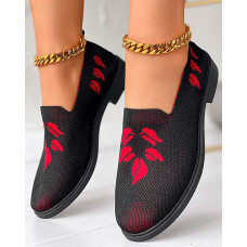 Leaf Pattern Breathable Casual Slip-On - black