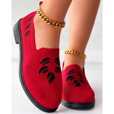 Leaf Pattern Breathable Casual Slip-On - red