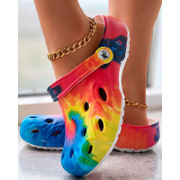 Lemon Floral Print Hollow Out Clog Sandals - Multicolor