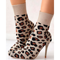 Leopard Breathable Stiletto Heel Ankle Boots - Leopard