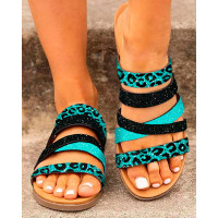 Leopard Glitter Crisscross Strap Slippers - black&blue