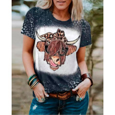 Leopard Highland Cattle Print T-shirt - black