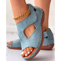 Leopard Peep Toe Hollow Out Sandals - blue