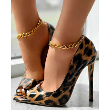 Leopard Peep Toe Stiletto Heels Sandals - Leopard