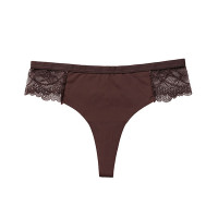 Leopard Print Lace Patch Thong Panty - brown