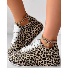 Leopard Print Lace-up Casual Sneakers - Leopard