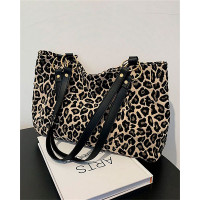 Leopard Print Large Capacity Tote Bag - brown