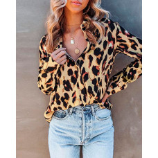 Leopard Print Long Sleeve Buttoned Shirt - Leopard