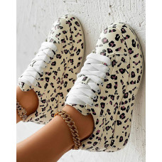 Leopard Print Platform Casual Sneakers - beige