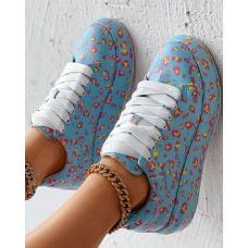 Leopard Print Platform Casual Sneakers - blue