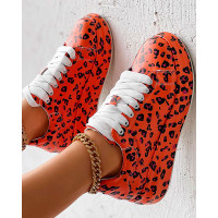 Leopard Print Platform Casual Sneakers - orange