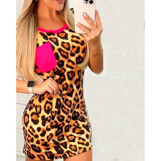 Leopard Print Short Sleeve Casual Dress - Leopard