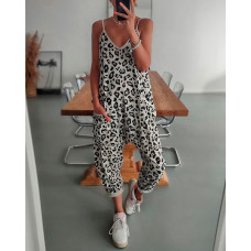 Leopard Print Spaghetti Strap Jumpsuit - Leopard