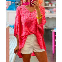 Leopard Print V-Neck Casual Top - pink