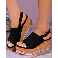 Leopard Print Wedge Sandals - black Leopard Print Wedge Sandals - black