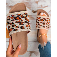 Leopard Wide Strap Outdoor Beach Slippers - Leopard
