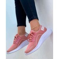 Letter Breathable Knit Running Sports Sneakers - pink